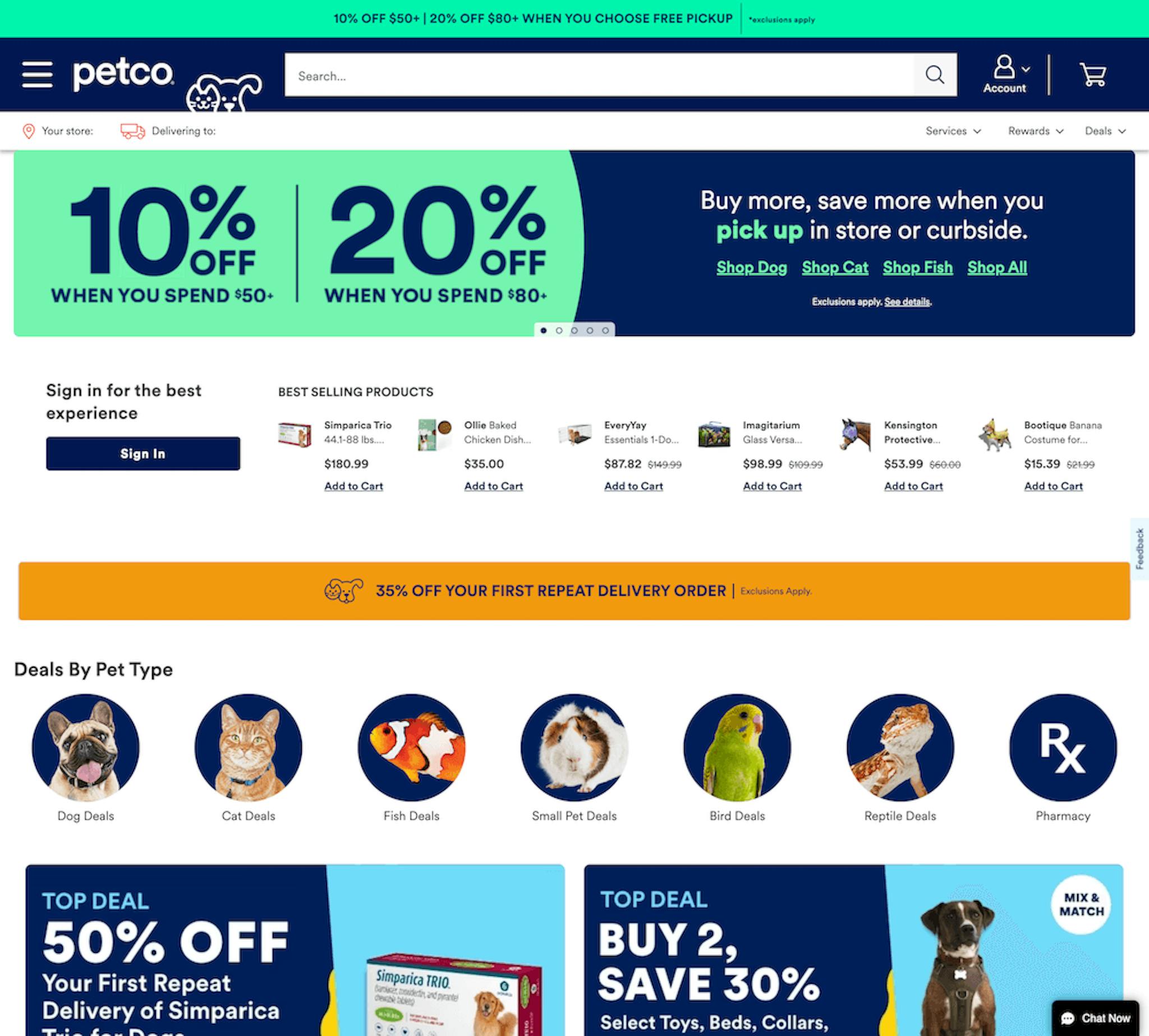 1️⃣ a page showing Petco's online pet store