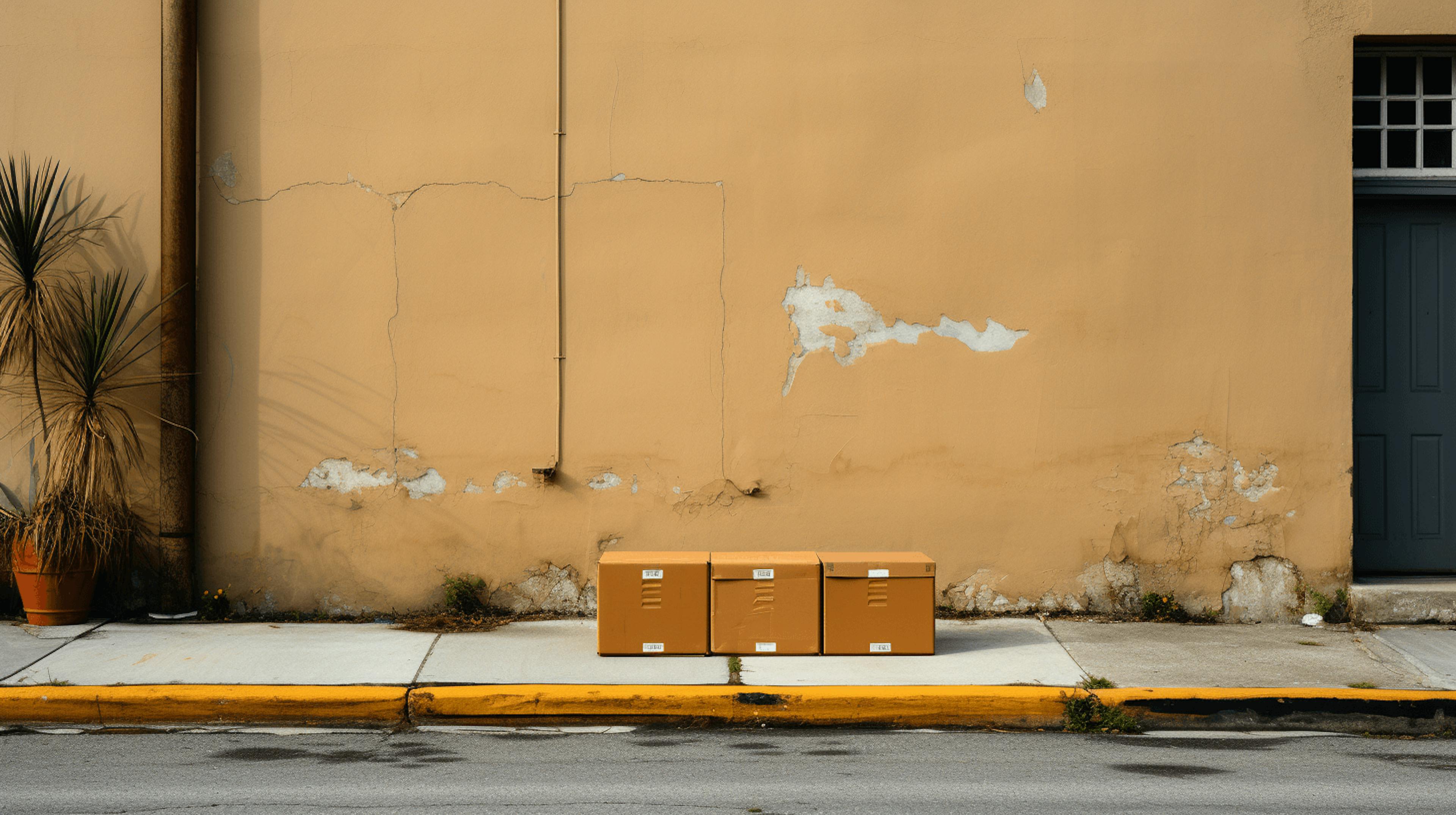 a yellow building that has a lot of paint, in the style of minimalist still life