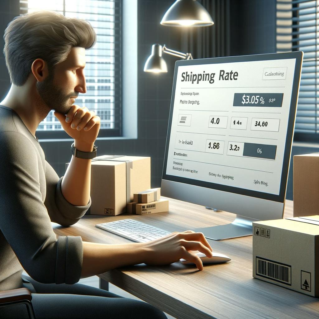 a man calculating a shipping rate for a package to be shipped to Iceland from the US a man calculating a shipping rate for a package to be shipped to Iceland from the US