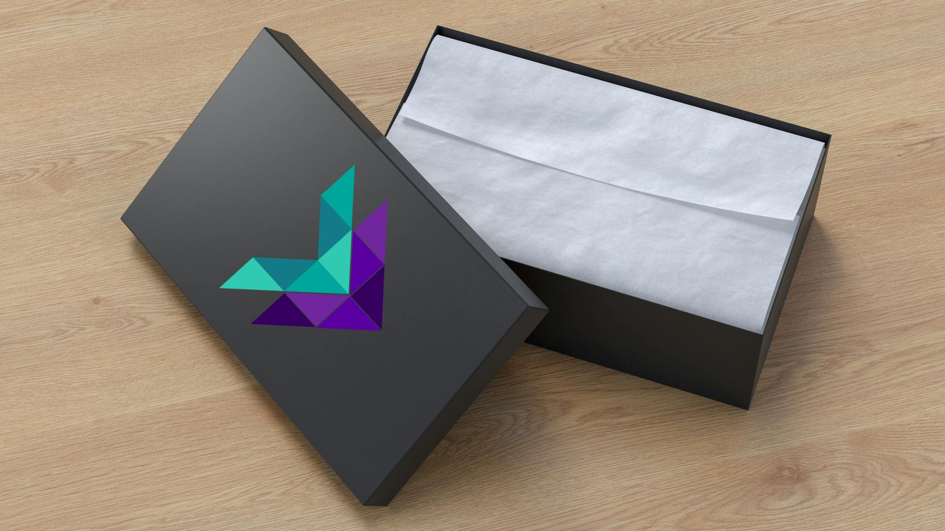 A black shoe box with Forwardme logo on it.