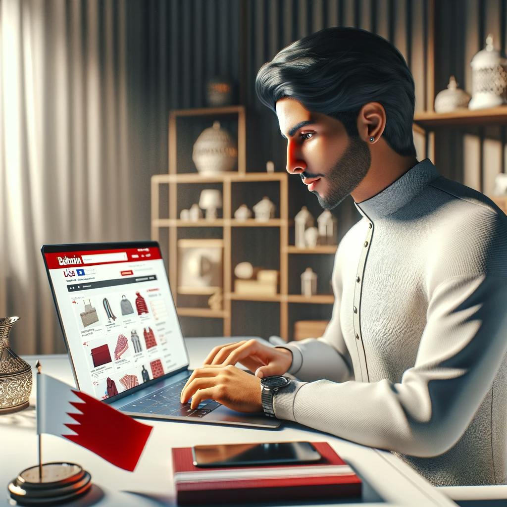 a Bahraini person shopping online from US stores. a Bahraini person shopping online from US stores.