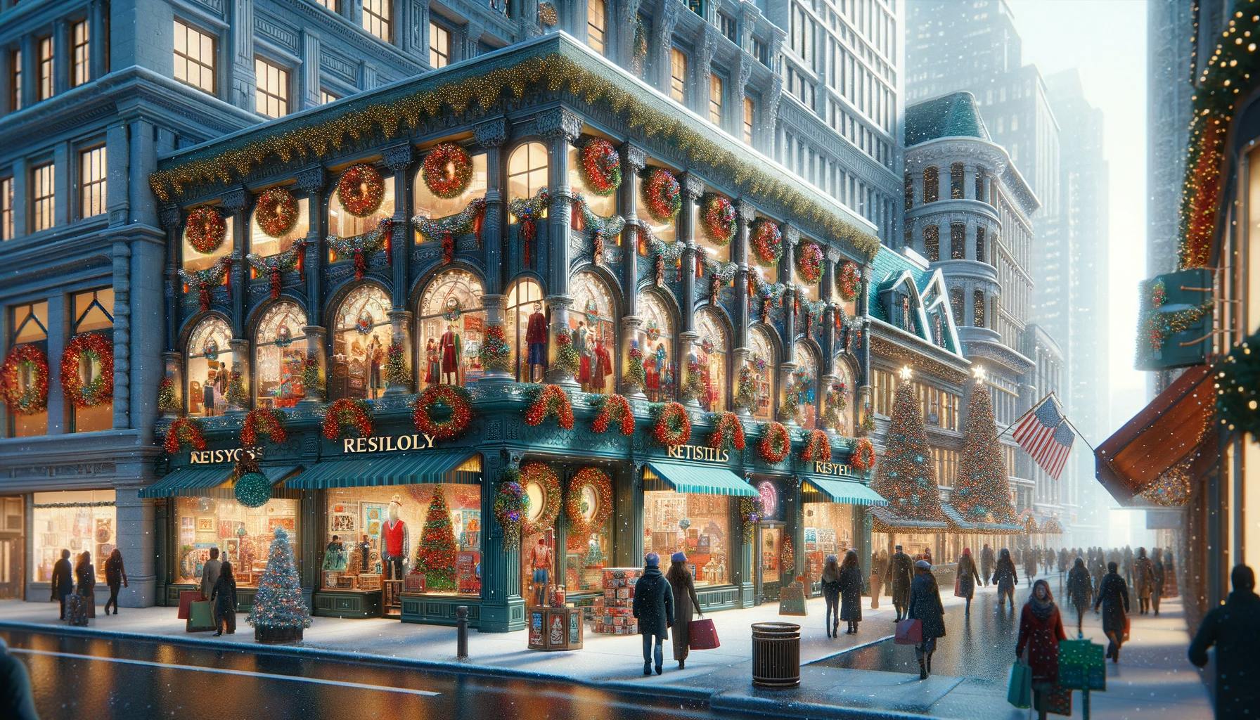retailer stores covered with a Christmas theme. Take a look to see the festive atmosphere on a shopping street retailer stores covered with a Christmas theme. Take a look to see the festive atmosphere on a shopping street