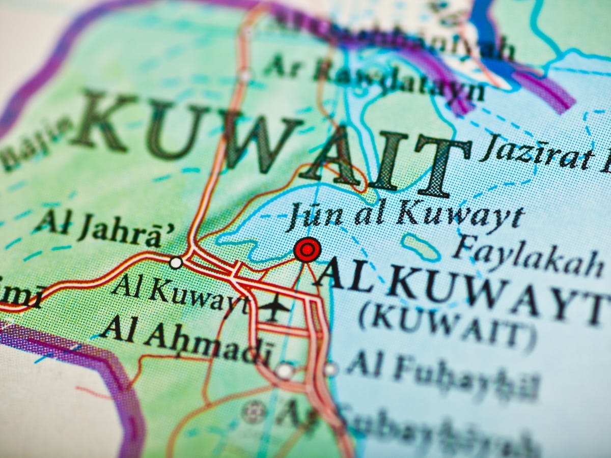 A map focused on Kuwait. 