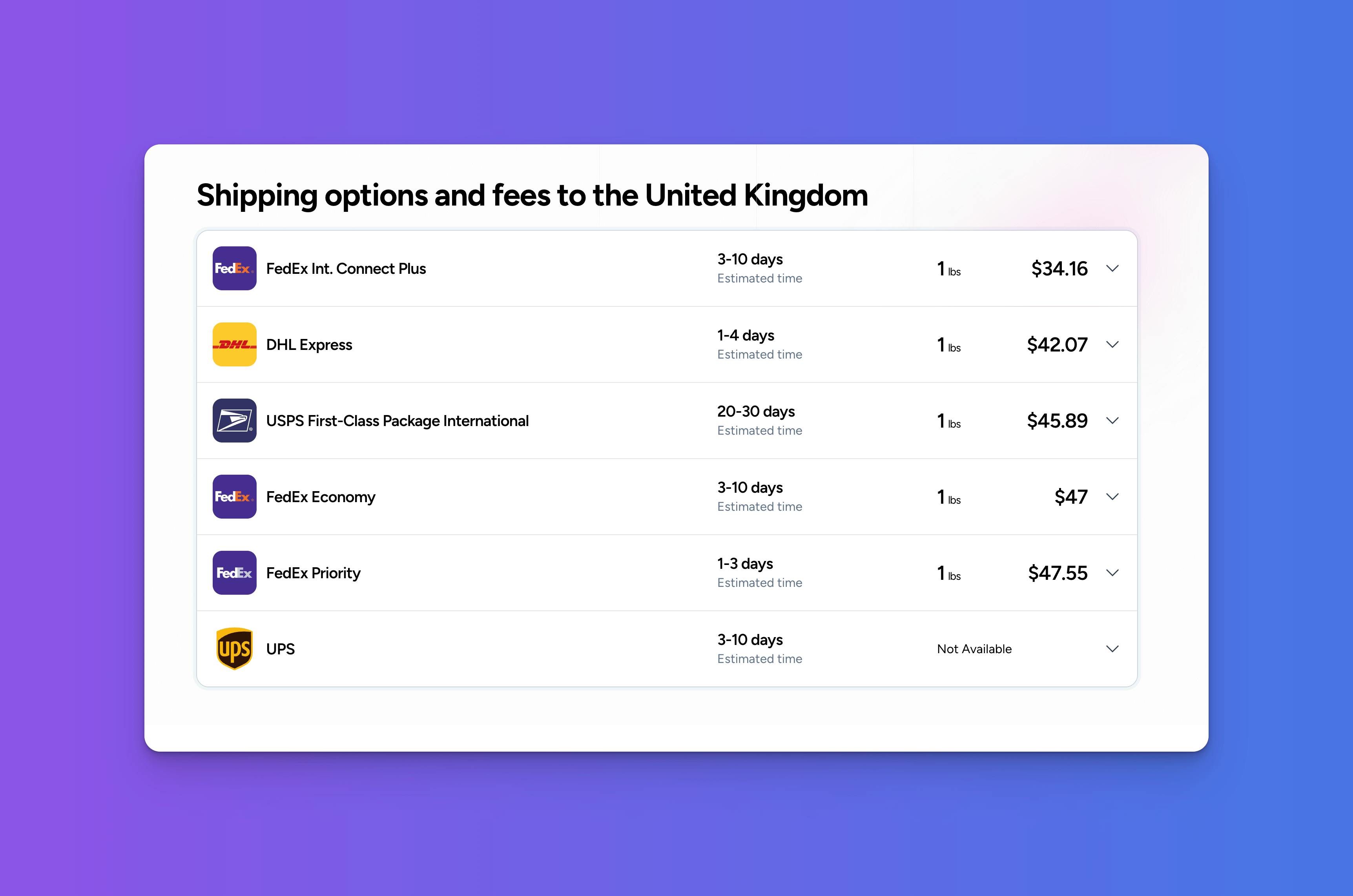 Shipping fees to the UK from the US