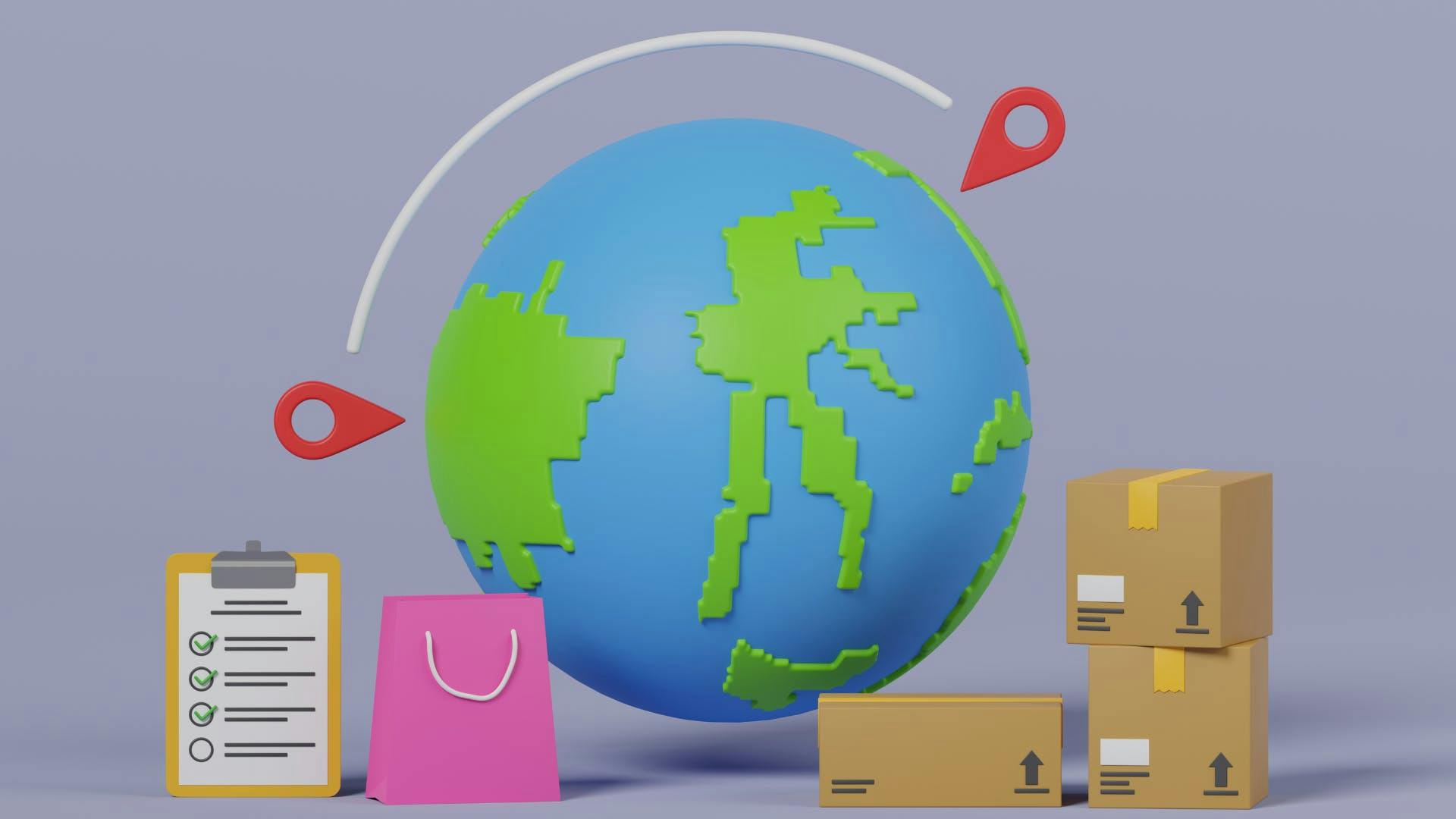 World and packages are imaged depicting easy acces to anywhere in the world.