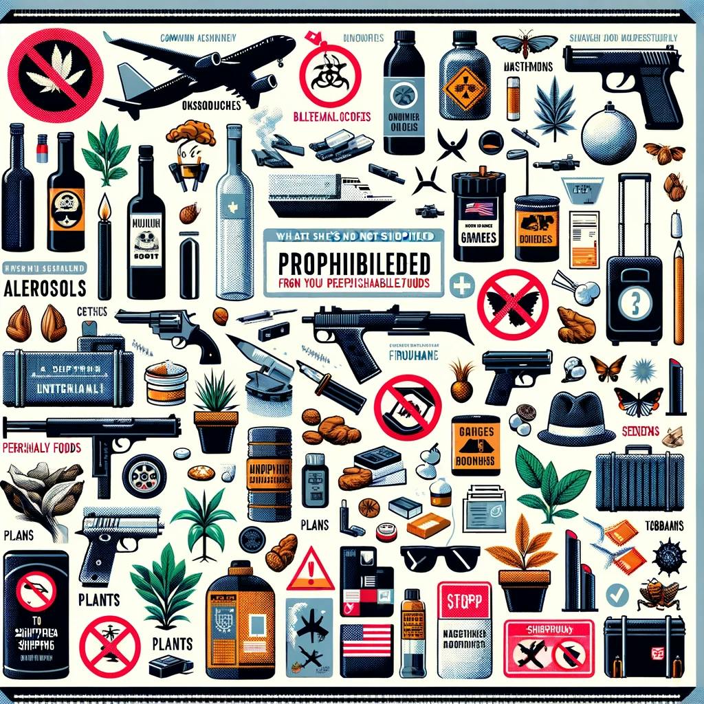 An image shows the prohibited an restricted items to be shipped at Australia. An image shows the prohibited an restricted items to be shipped at Australia.