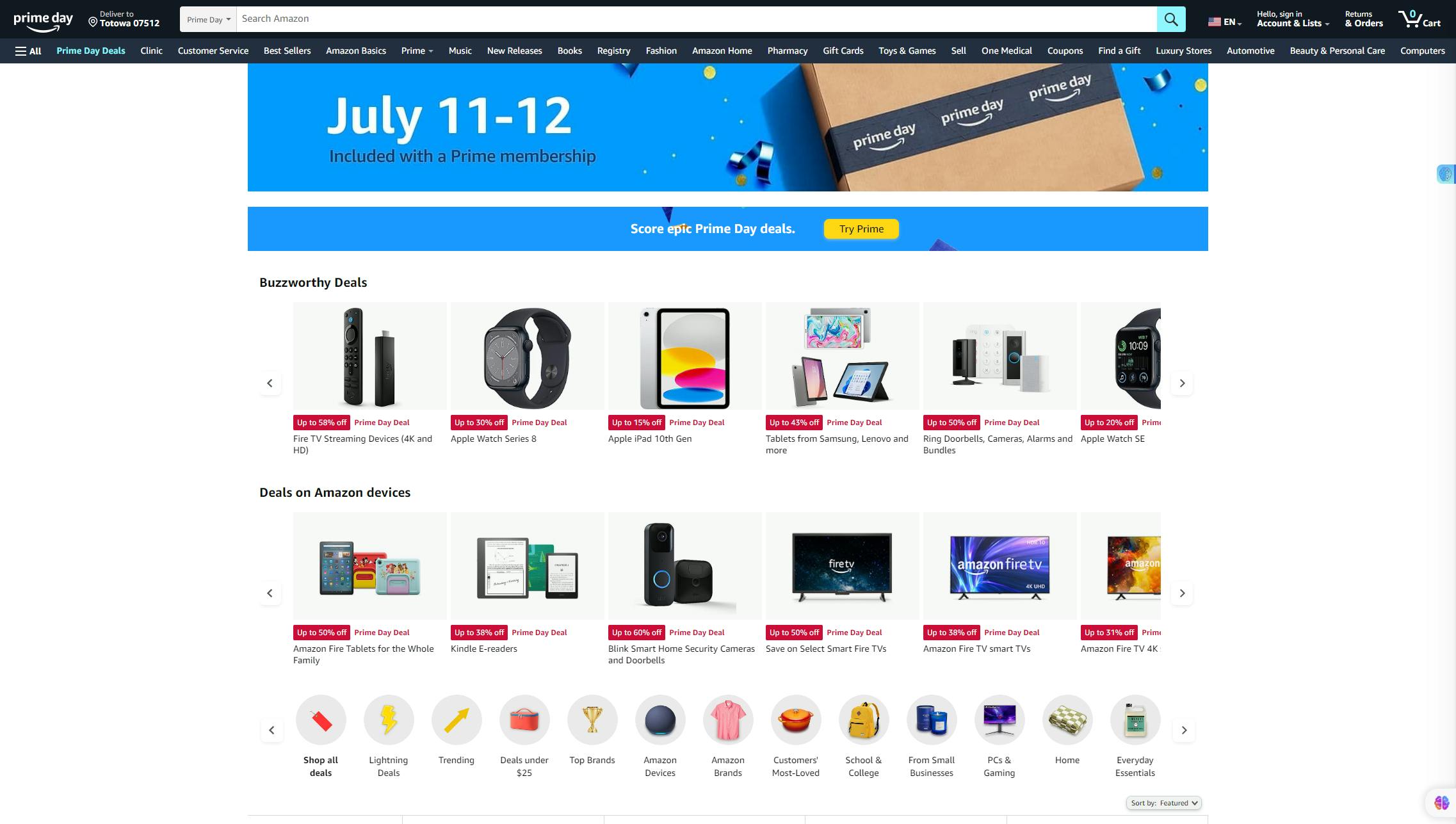 Amazon US Prime Days sales page.