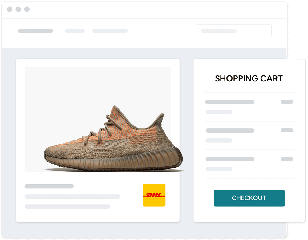 the Ecommerce page showing the shoe, in the style of light teal and light amber