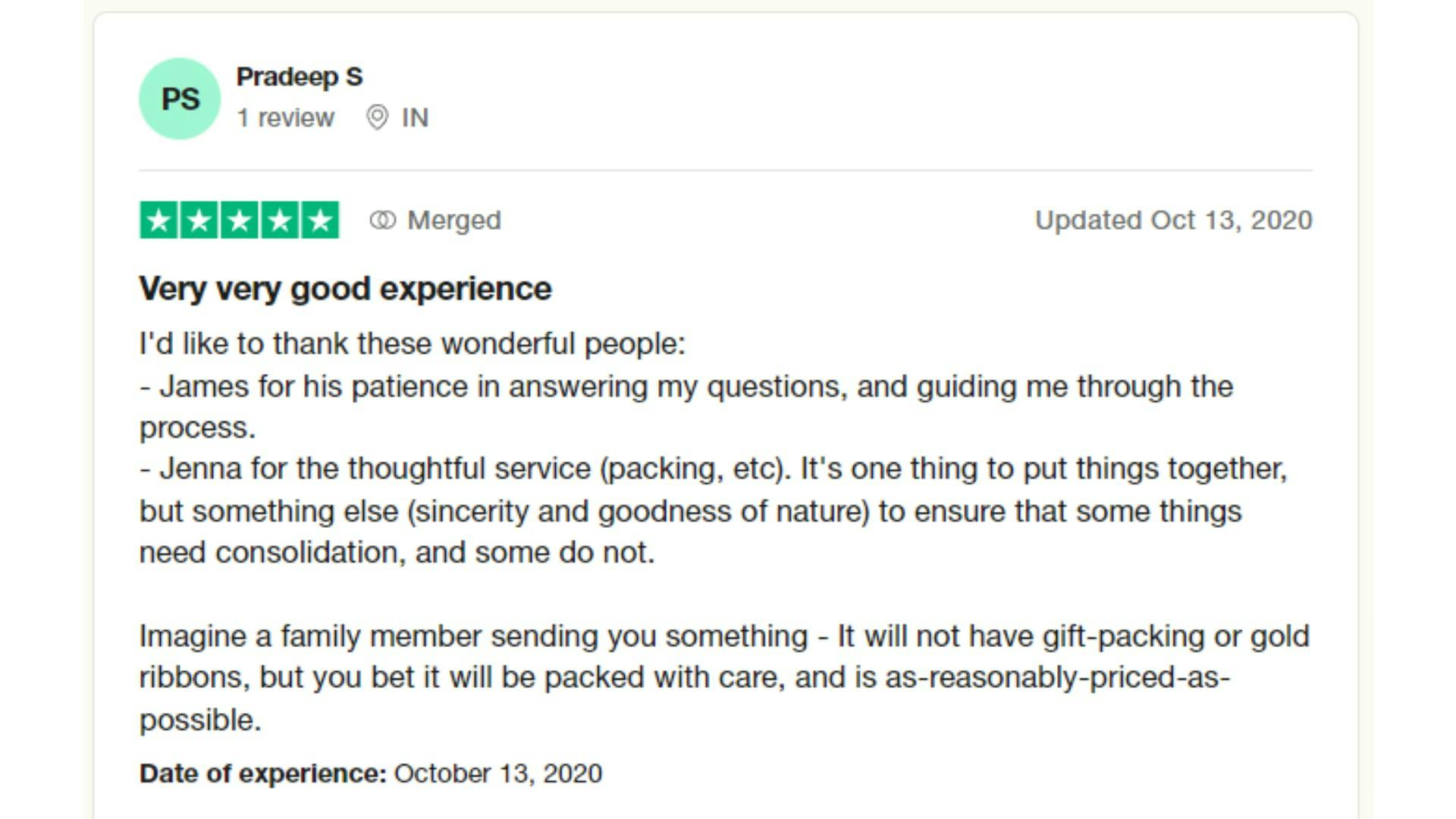 A customer review of Forwardme on Forwardme Trustpilot page. A customer review of Forwardme on Forwardme Trustpilot page.