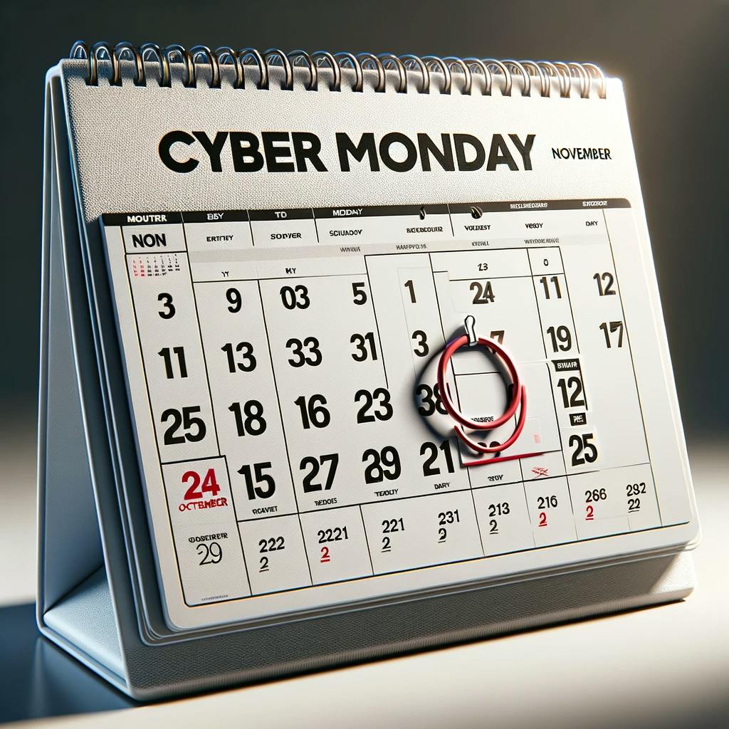 depicting a calendar with the date of Cyber Monday marked