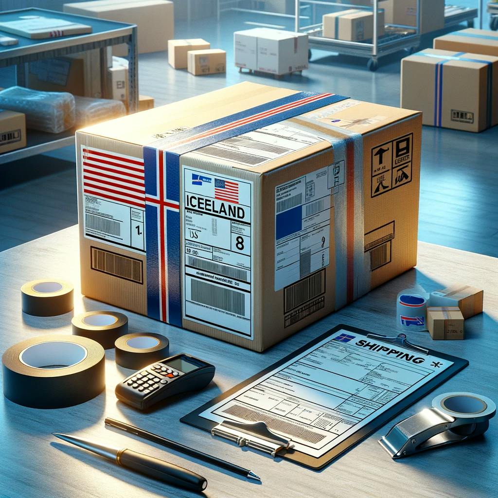 a package being prepared for international shipping to Iceland from the US