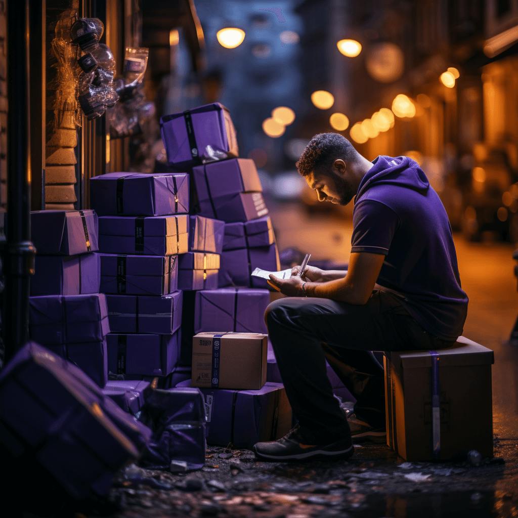 a man sitting on boxes reading a gift