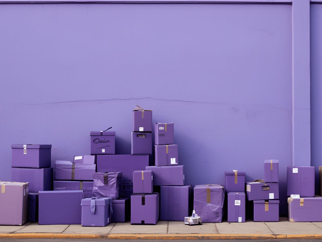 a purple wall near a bunch of boxes, in the style of schlieren photography