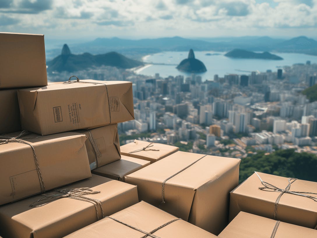 many boxes on top of a mountain overlooking a city in brazil
