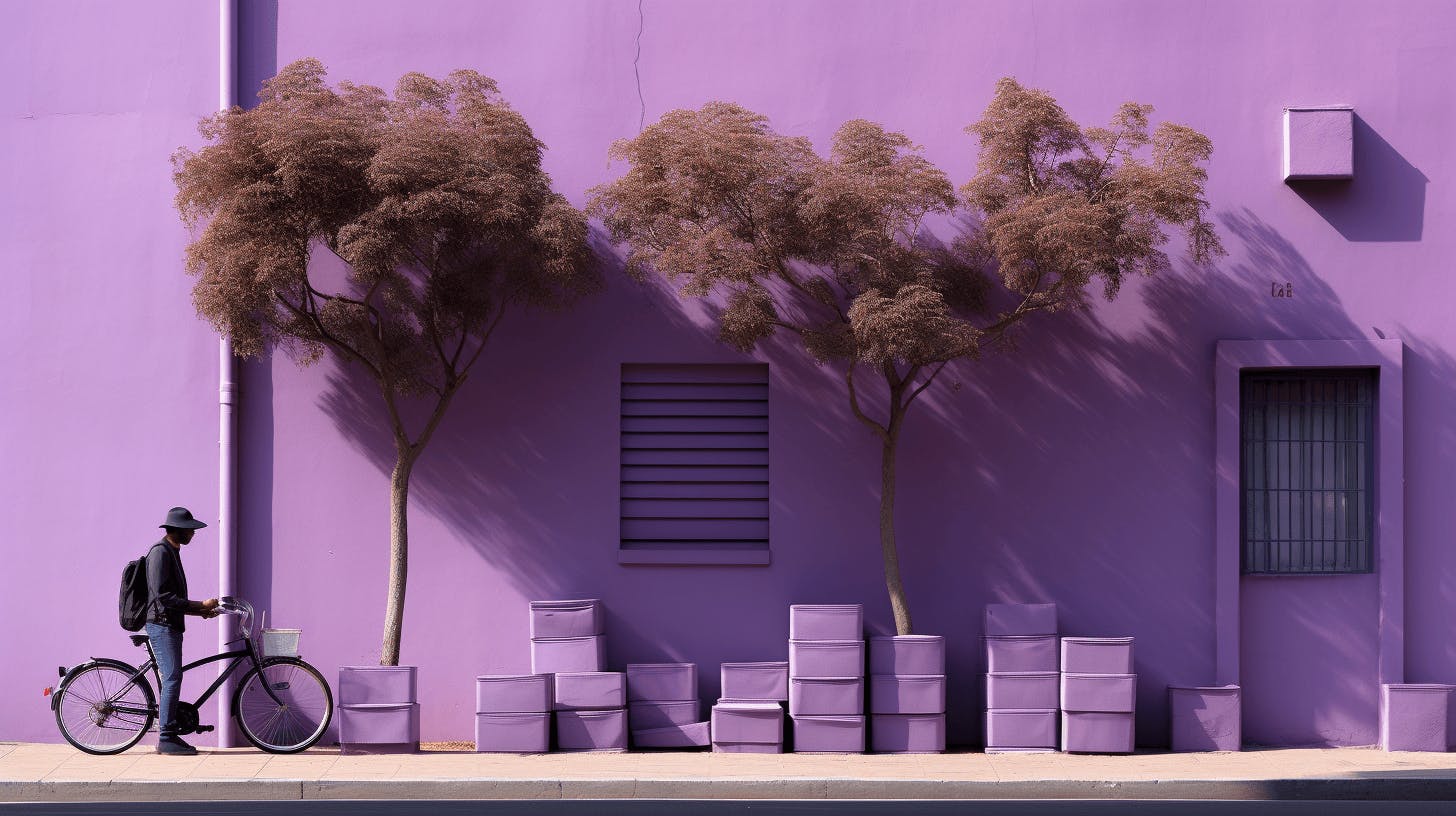 a purple wall, in the style of delicately rendered landscapes