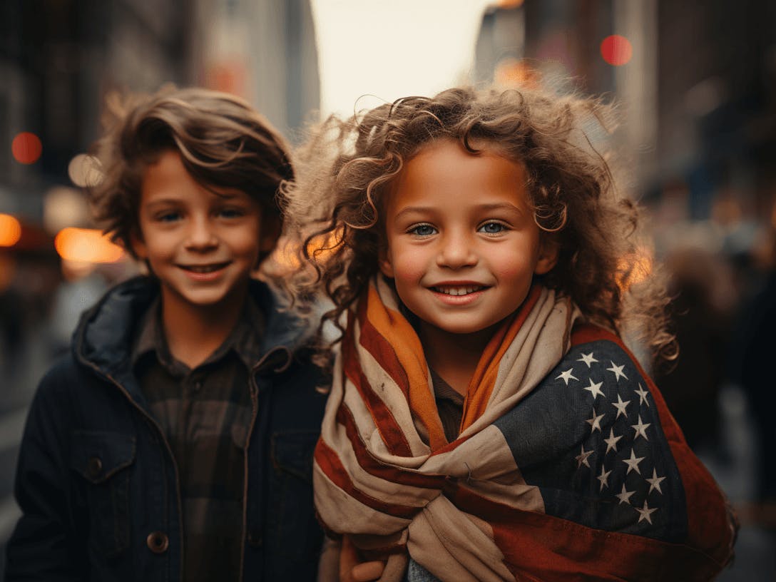 two children with american flags on them