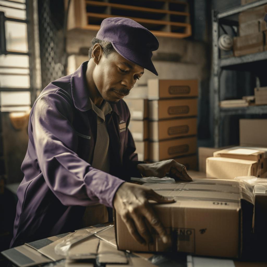 A man is preparing a box to ship
