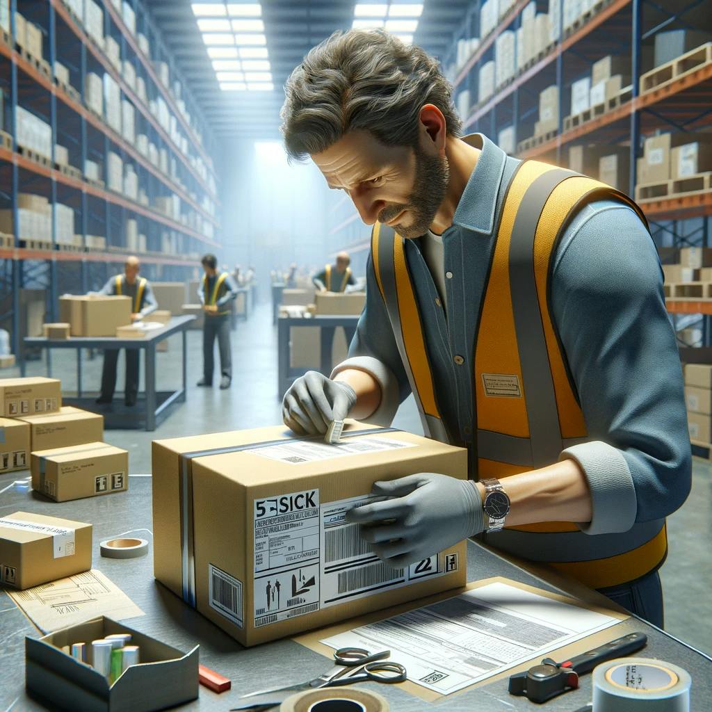 A person is preparing a package for international shipments. A person is preparing a package for international shipments.
