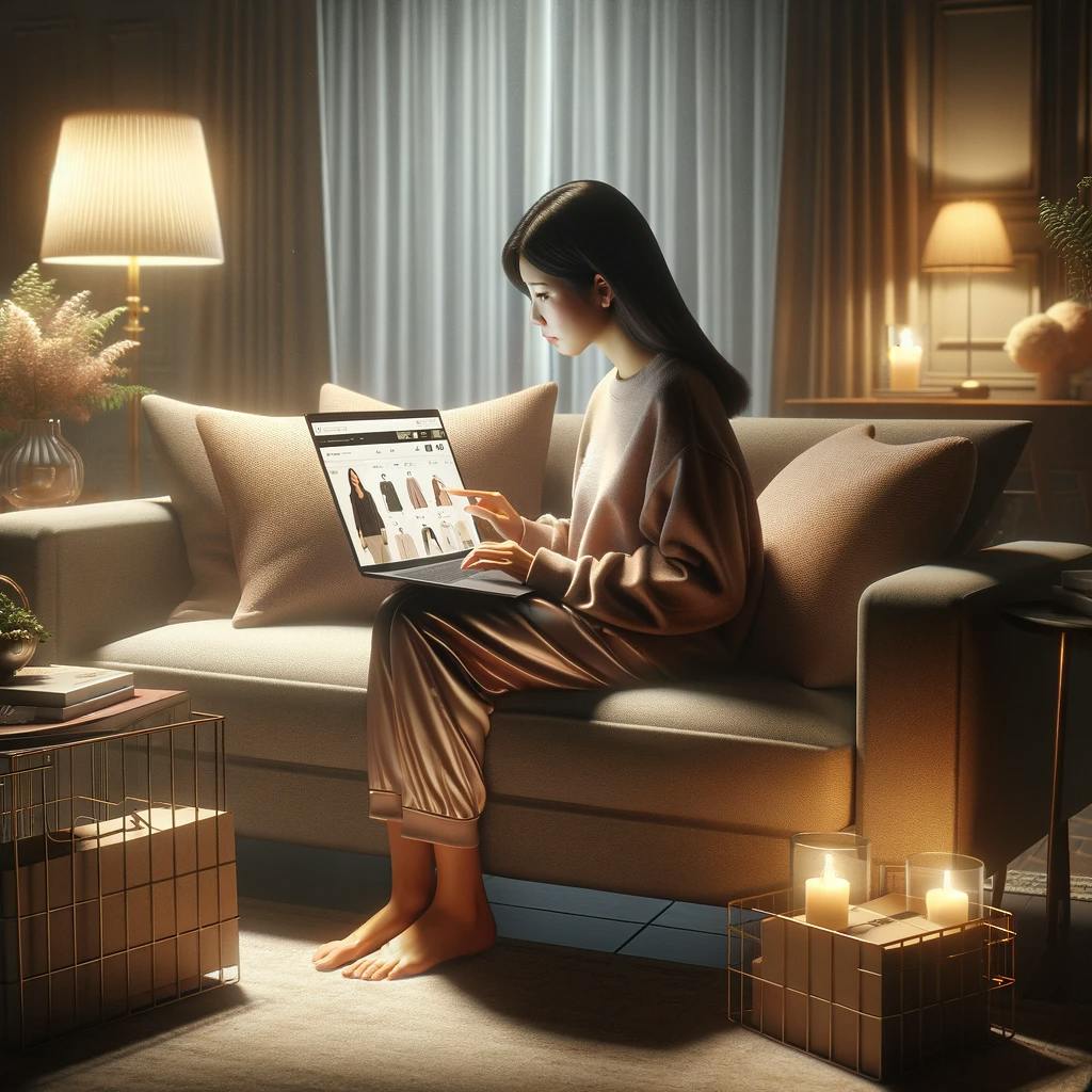 a person shopping online in a cozy and modern setting.