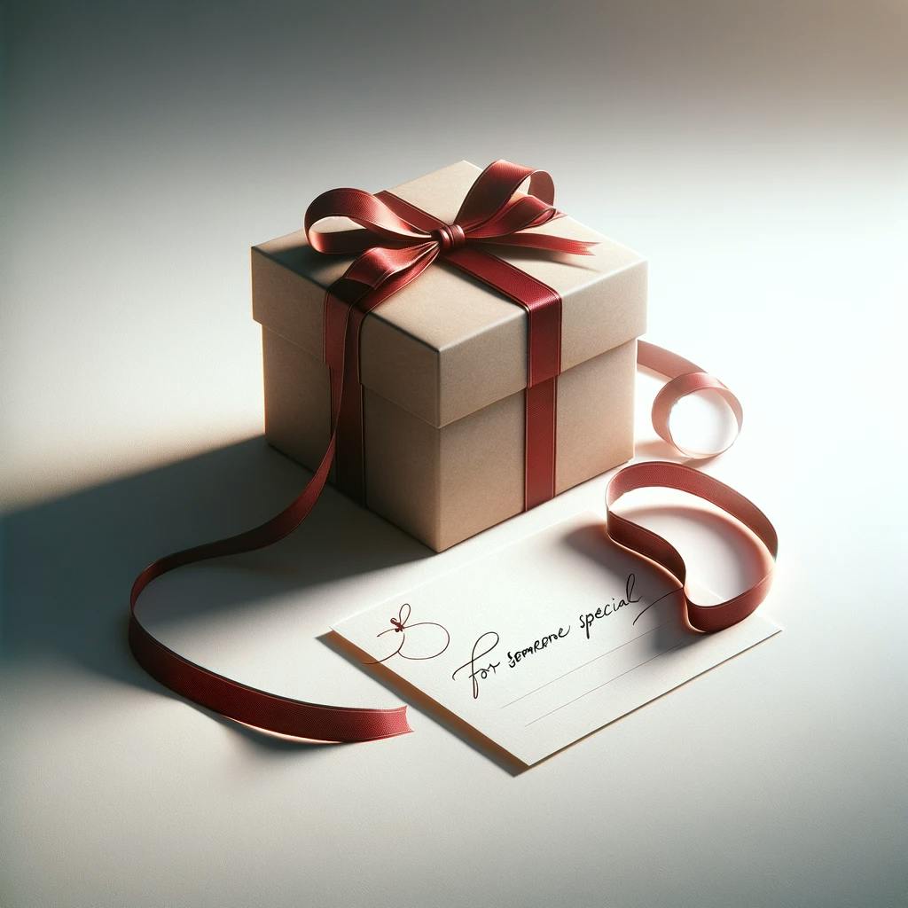 A gift package with a note reads for someone special. A gift package with a note reads for someone special.