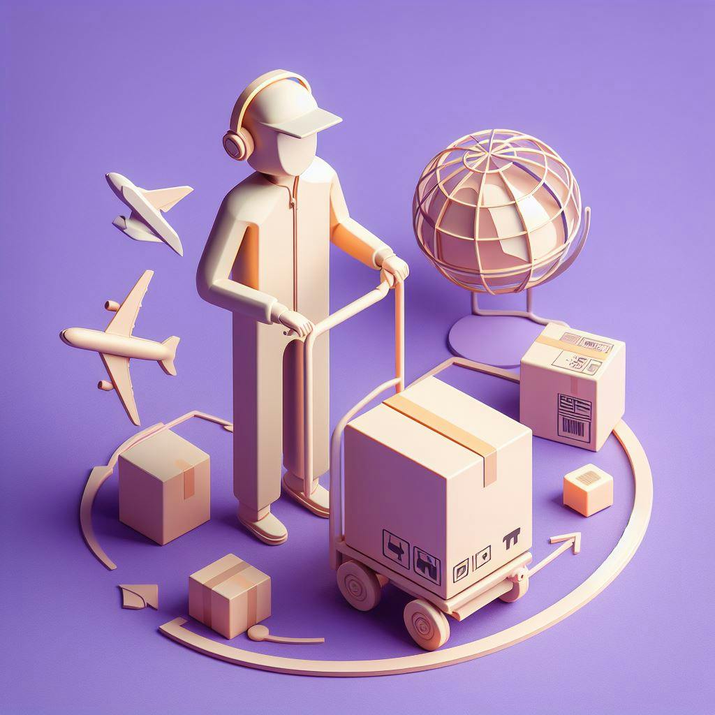 A man carrying a package around with miniature world and two took of planes. A man carrying a package around with miniature world and two took of planes.