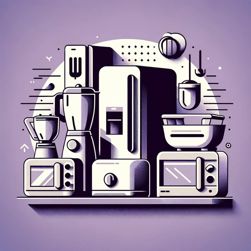icons of various kitchen appliances like a blender, a toaster, a microwave, and a refrigerator icons of various kitchen appliances like a blender, a toaster, a microwave, and a refrigerator