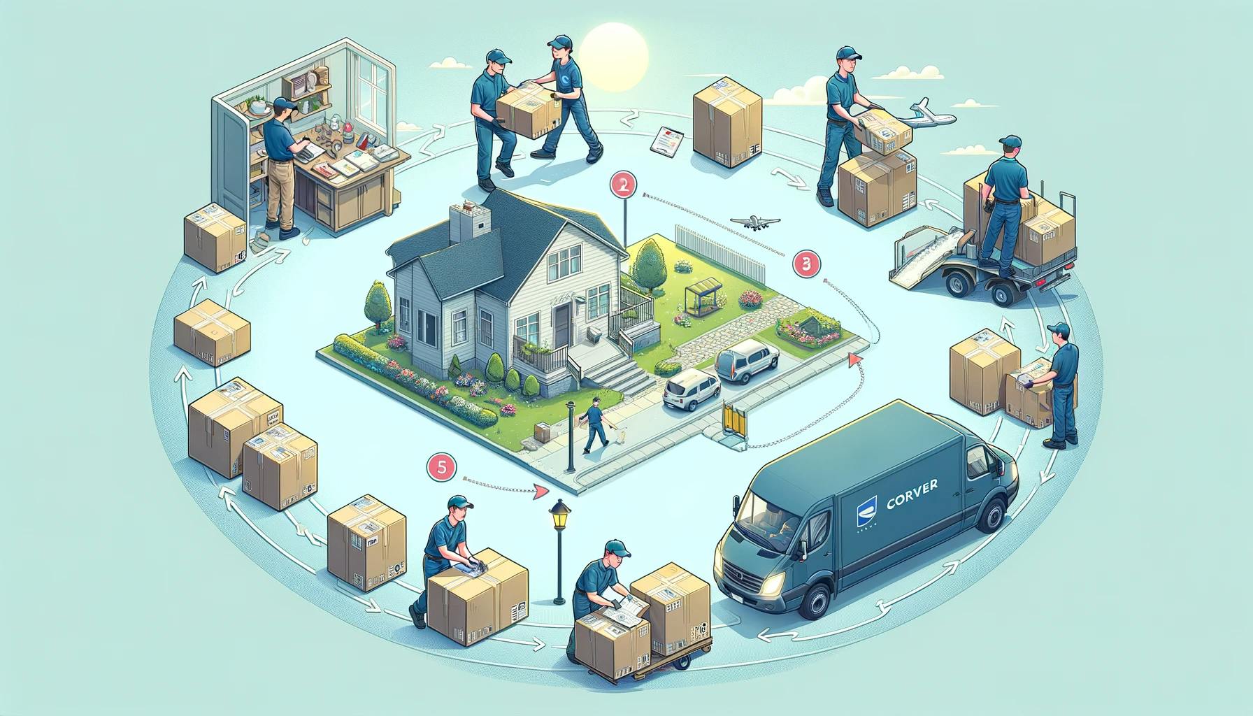 A process of international package shipment. A process of international package shipment.
