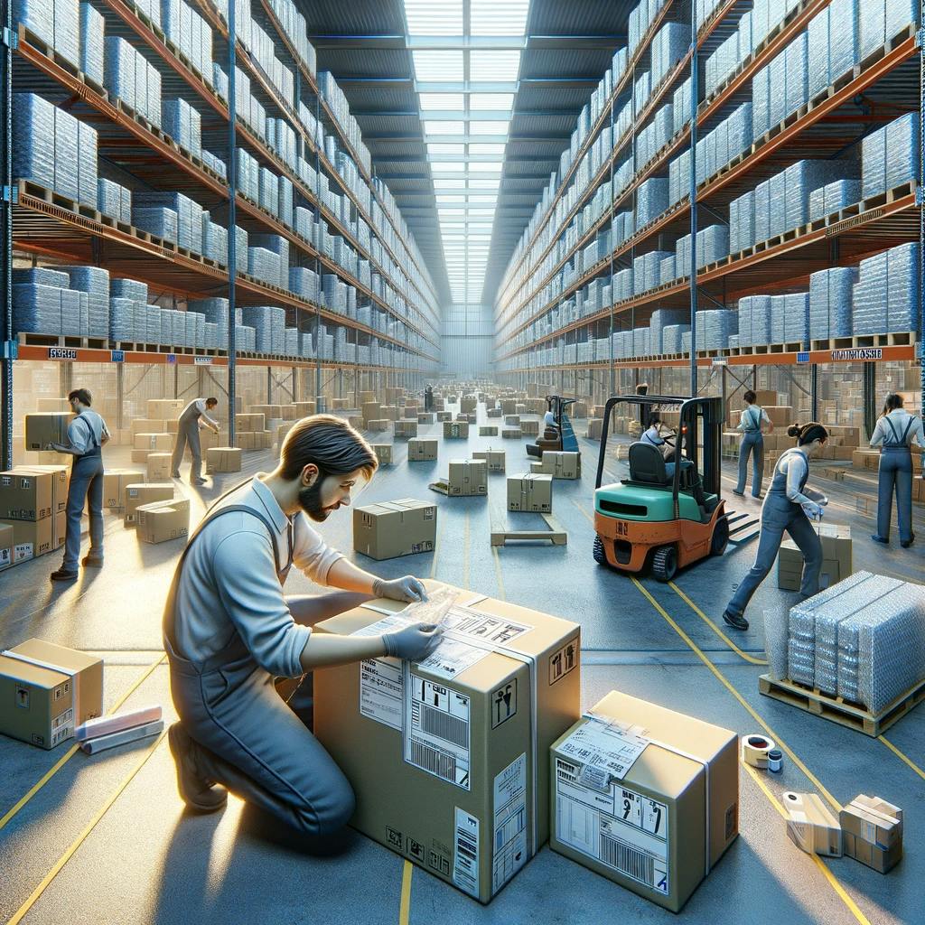 package being prepared for international shipping in a warehouse package being prepared for international shipping in a warehouse