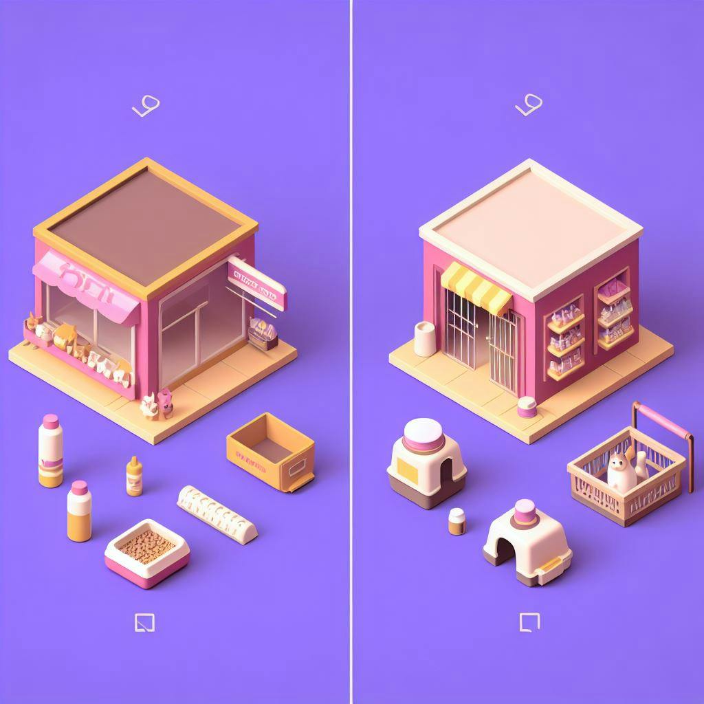 Comparing two petstores in a purple background. 