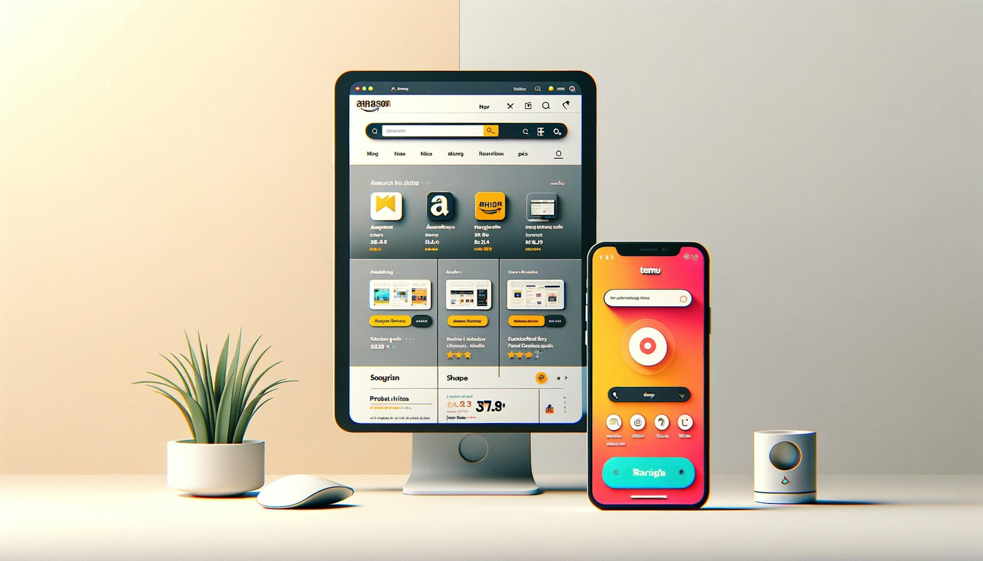 comparison of UI for both companies, Amazon and Temu