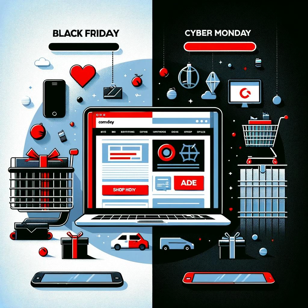image is divided into two halves, each representing the unique themes of these shopping events image is divided into two halves, each representing the unique themes of these shopping events