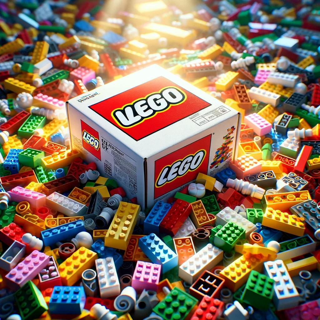 A package from the LEGO surrounded with pieces of Legos. A package from the LEGO surrounded with pieces of Legos.