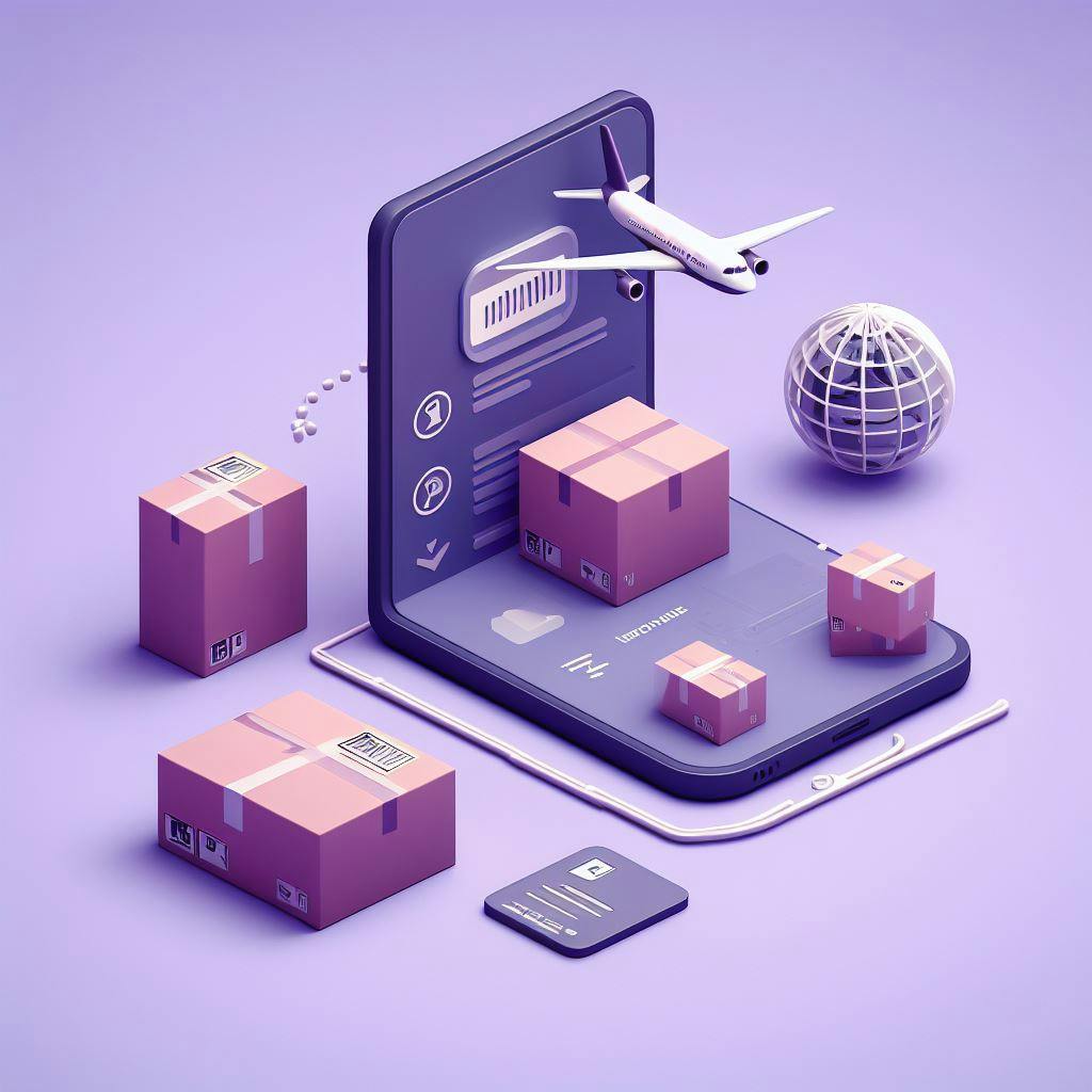 Shipping packages, a miniature world, on the image, a plane is getting out of cell phone. Shipping packages, a miniature world, on the image, a plane is getting out of cell phone.