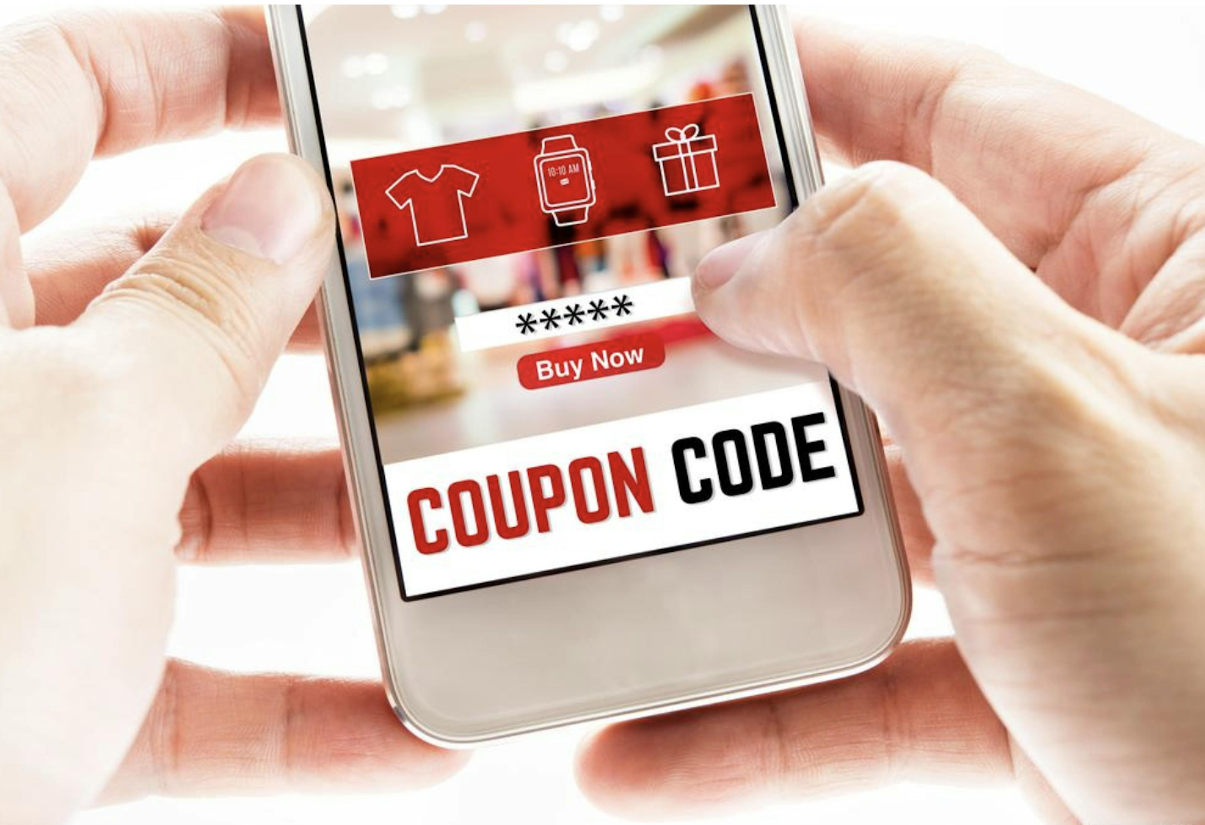 Coupon code written on a cellphone.