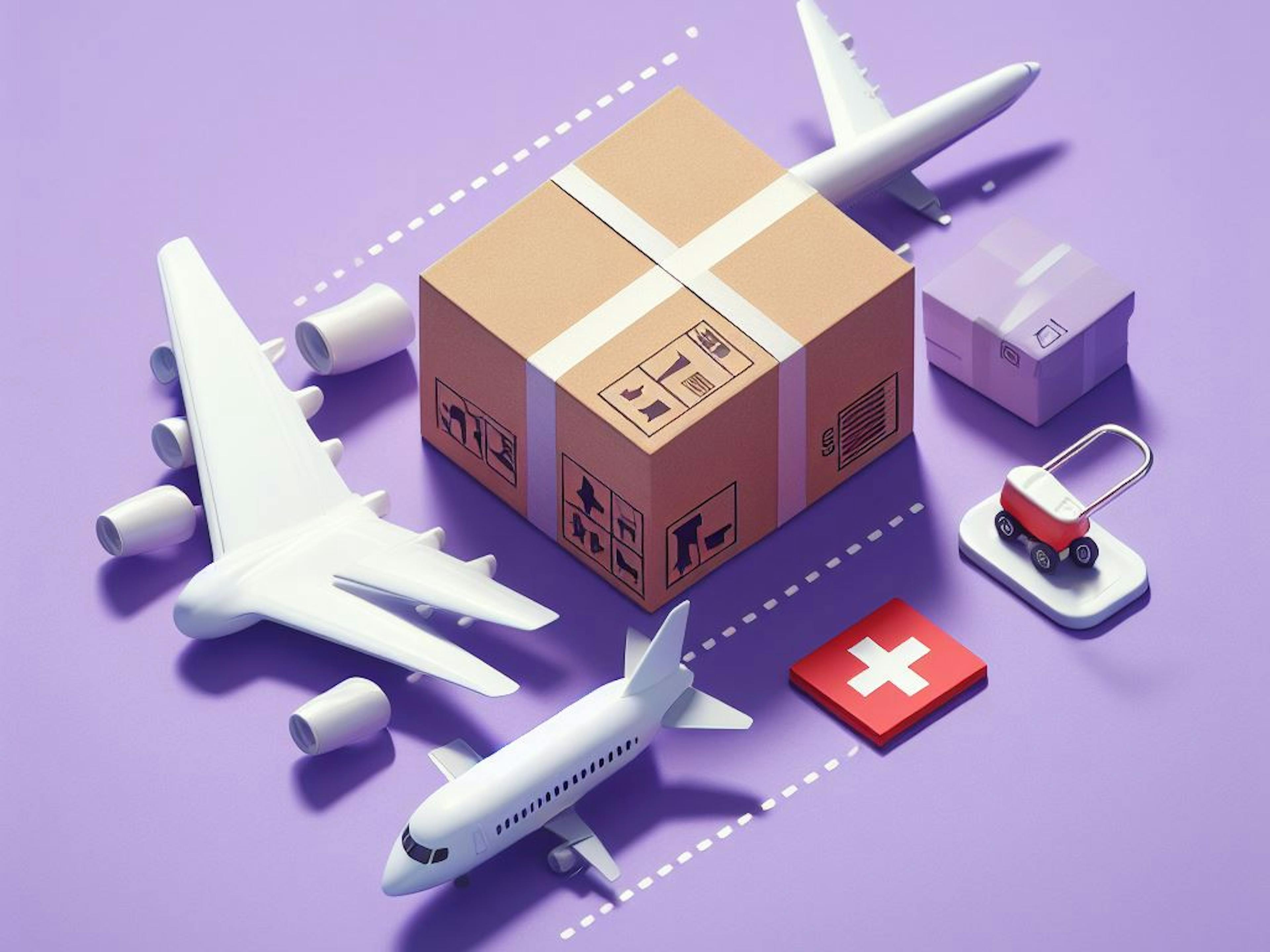A package in the middle of airplanes to be shipped at Switzerland