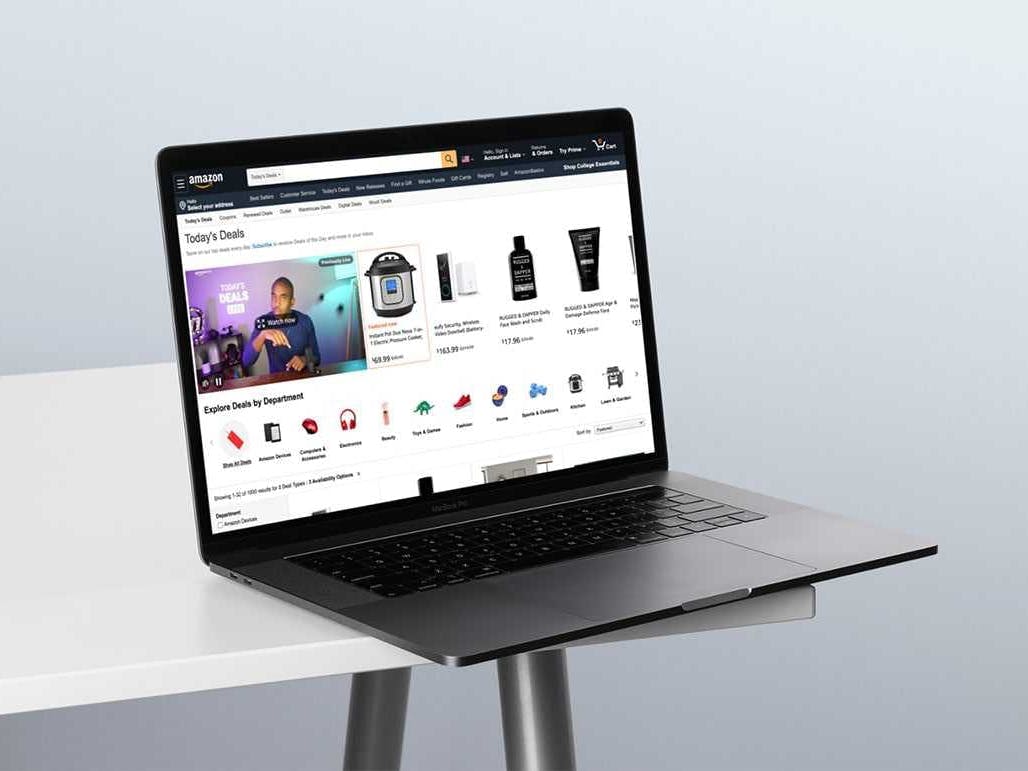 Amazon US website is on the browser in the notebook