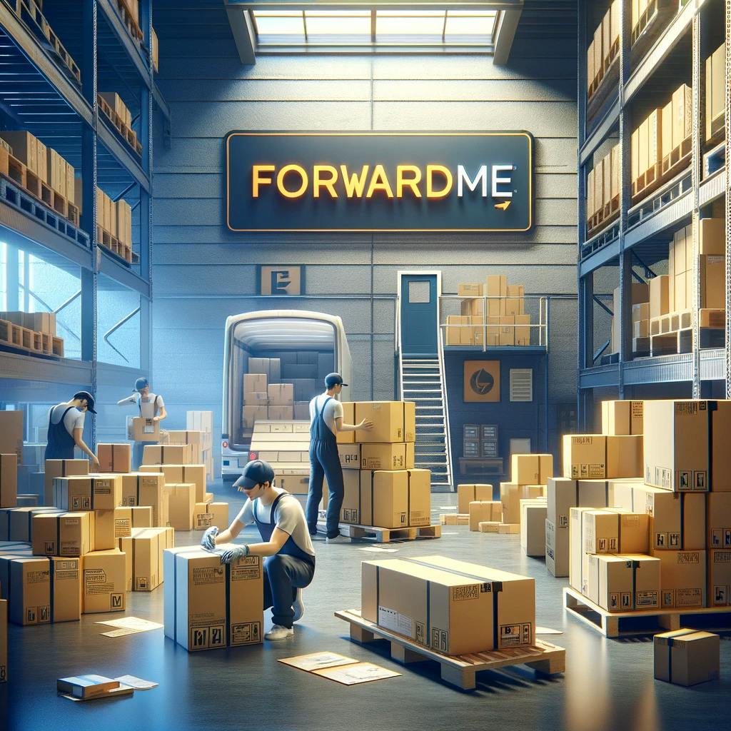 A package being prepared in the Forwardme warehouse to be shipped internationally. 