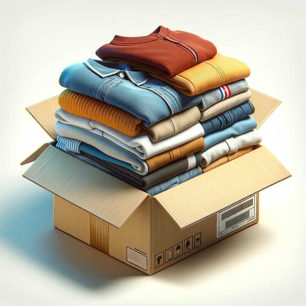 A package of clothes on a shipping package. A package of clothes on a shipping package.