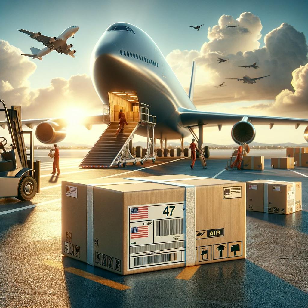 a package being shipped from the United States to an international destination via air