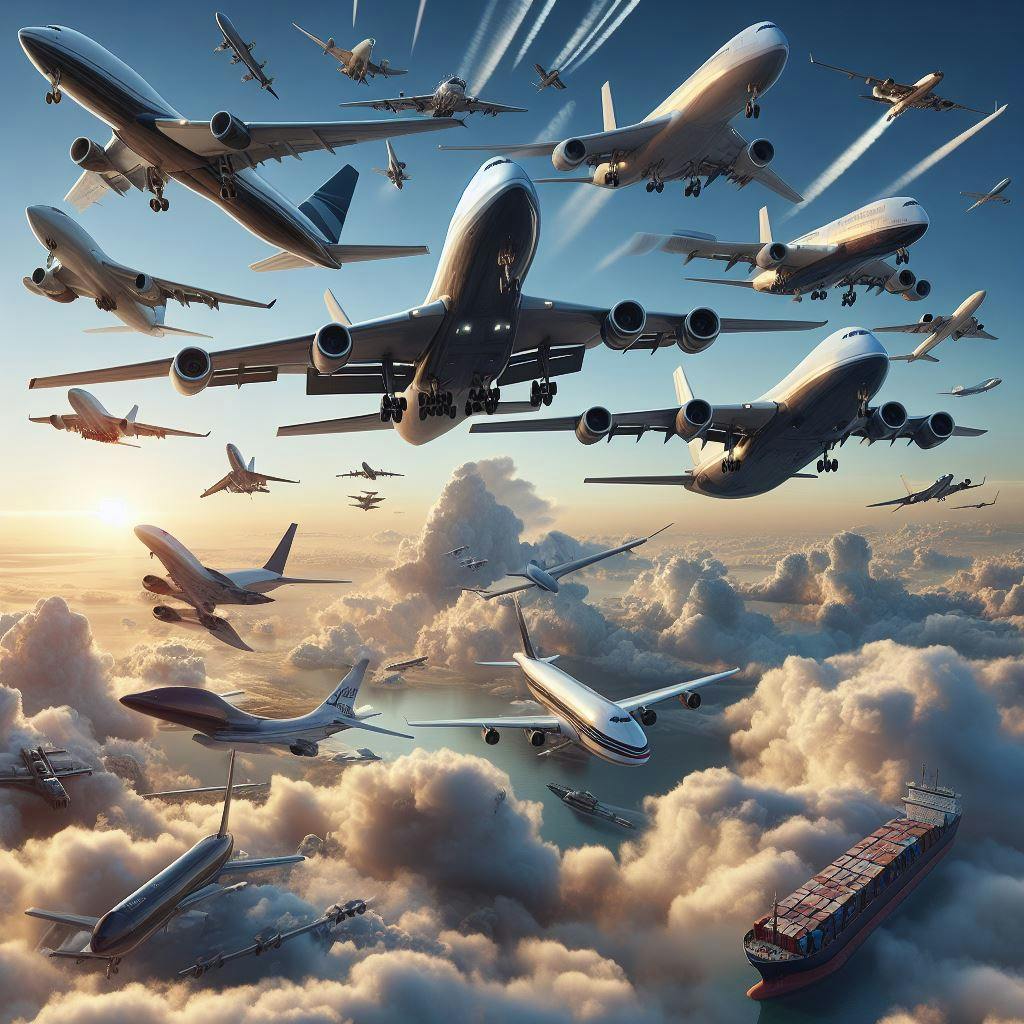 Cargo planes on a clear sky above the clouds. Cargo planes on a clear sky above the clouds.