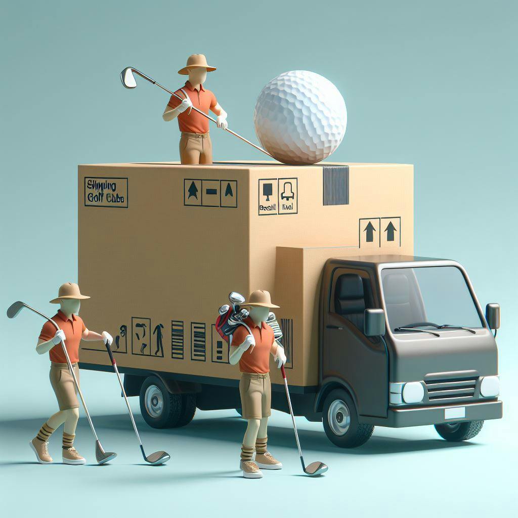 A package on a truck, 2 man on side of the truck, one of them on the truck, and there is one golf ball on the package. 