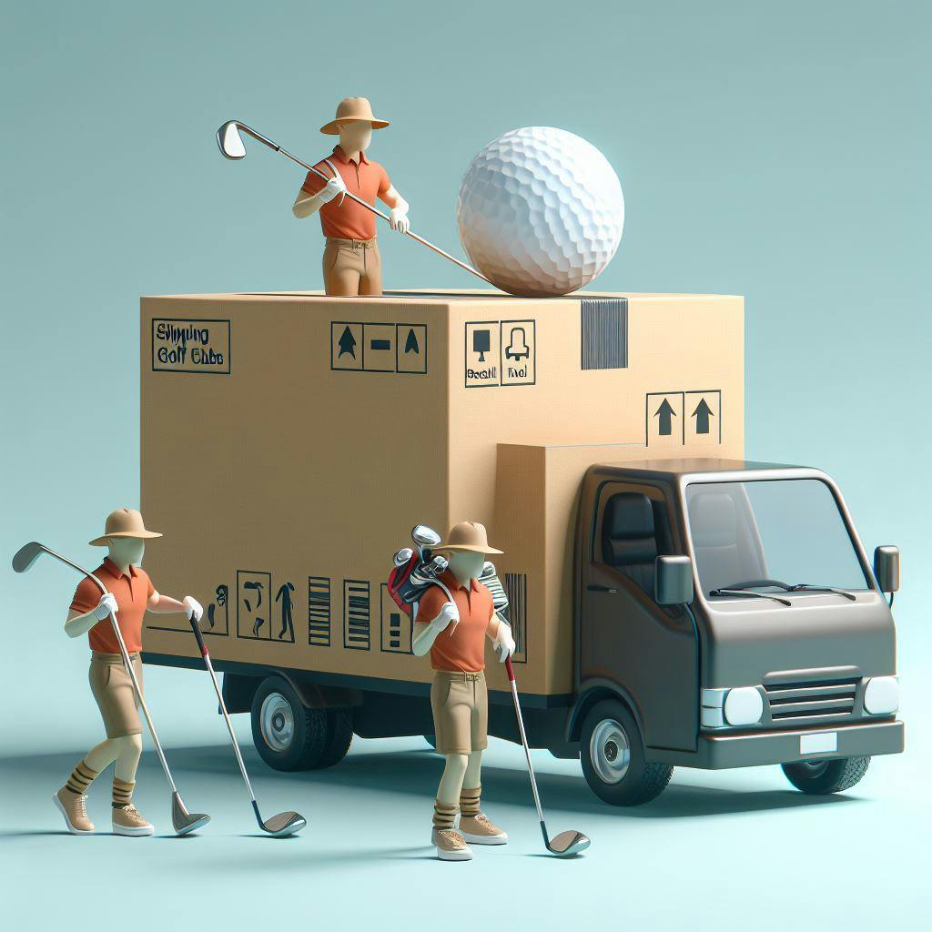 A package on a truck, 2 man on side of the truck, one of them on the truck, and there is one golf ball on the package. A package on a truck, 2 man on side of the truck, one of them on the truck, and there is one golf ball on the package.