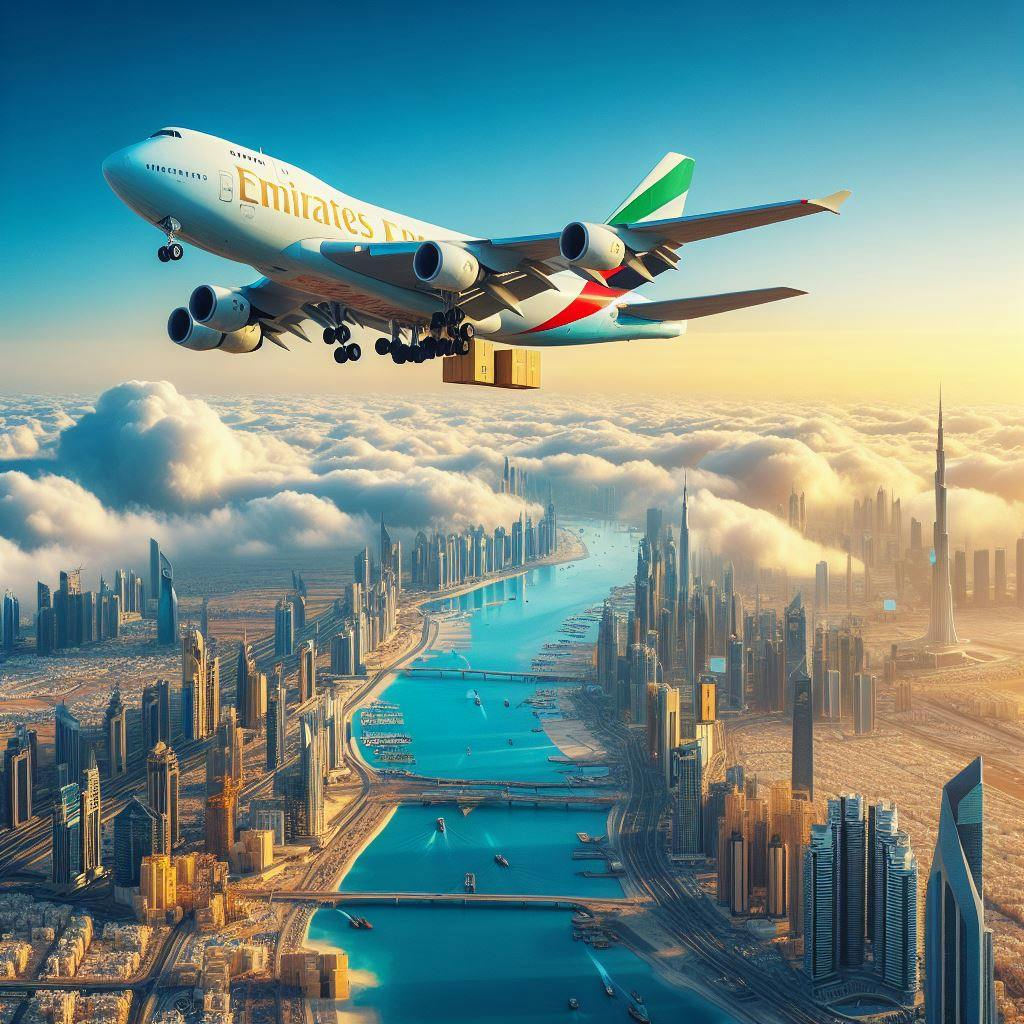 A cargo plane delivering packages to UAE. A cargo plane delivering packages to UAE.
