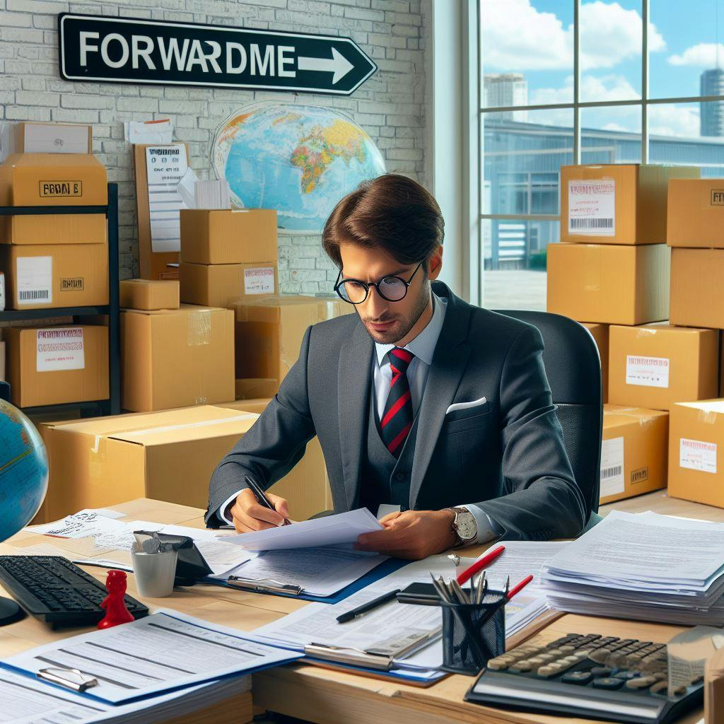 A man working on paperwork for the packages that shipped to UAE from the US. 