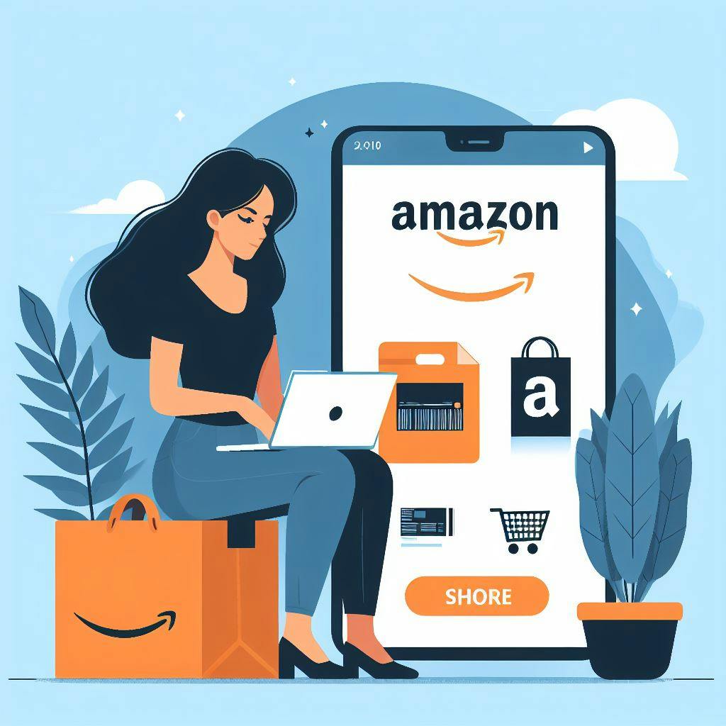 A woman shopping online from Amazon US. A woman shopping online from Amazon US.