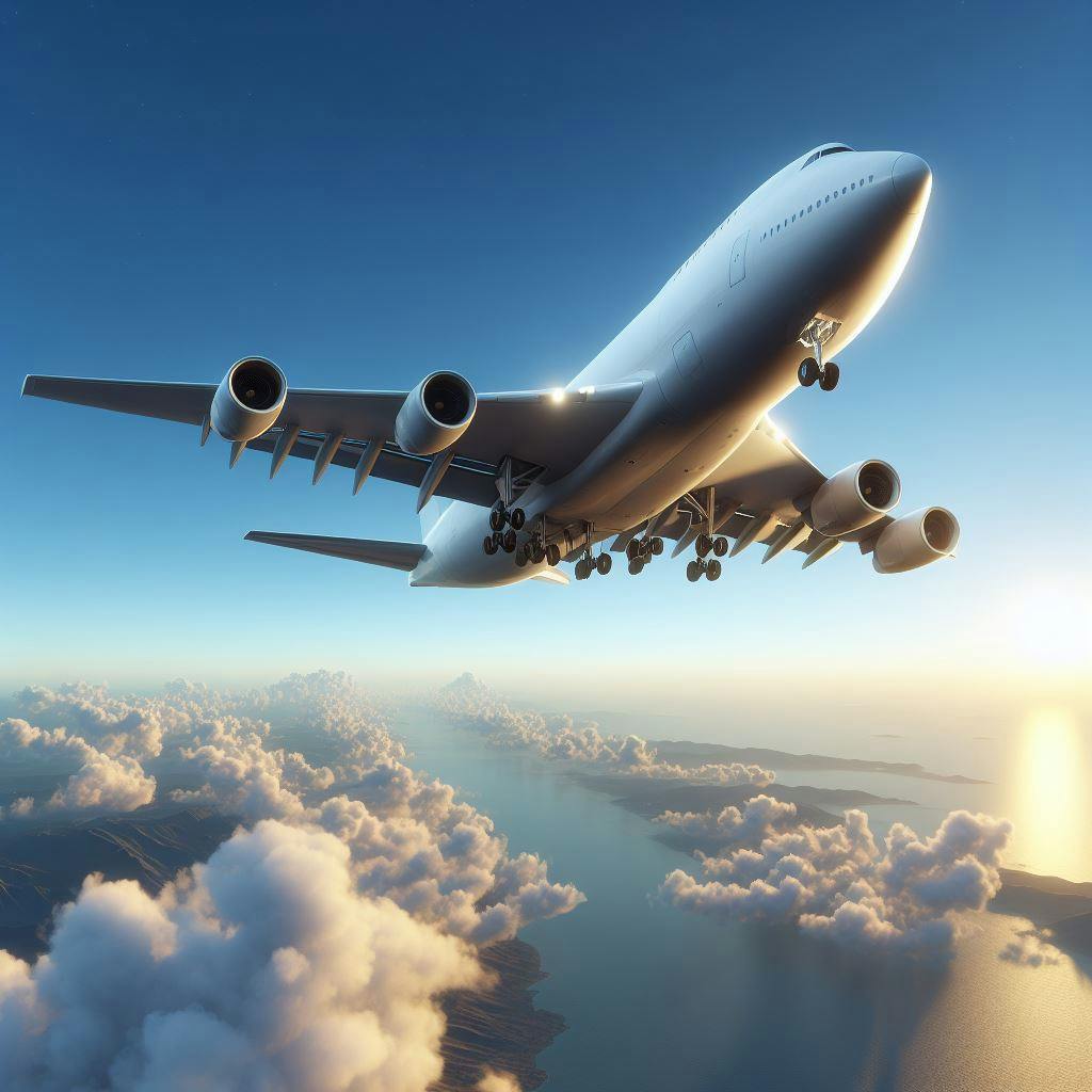 A cargo plane flying on a clear sky. 