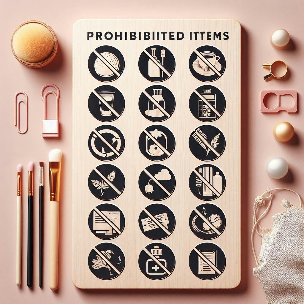 Signboard with prohibited restricted items. Signboard with prohibited restricted items.