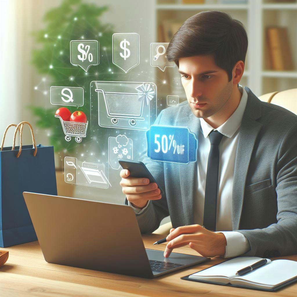 A handsome man shopping online for the deals. A handsome man shopping online for the deals.