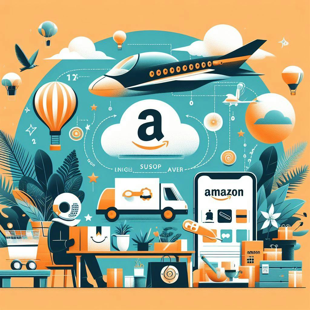 Different types of products related to Amazon in the background. 