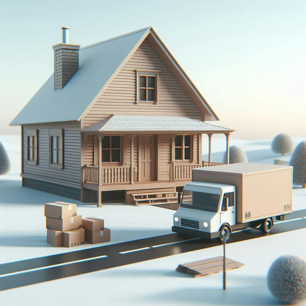 A truck delivering to a rural house. A truck delivering to a rural house.